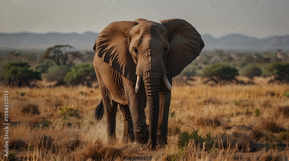 Obraz premium A close-knit family of elephants, their trunks entwined, moves gracefully across the golden grasslands, showcasing the strength of familial ties