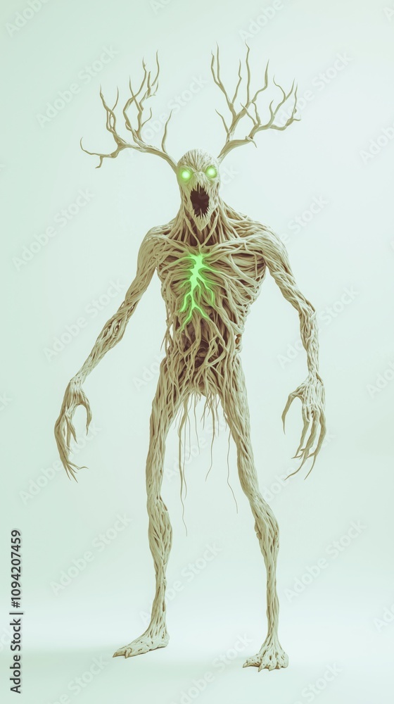 Demonic Figure with Glowing Veins and Thorned Antlers Demonic Figure with Glowing Veins and Thorned Antlers