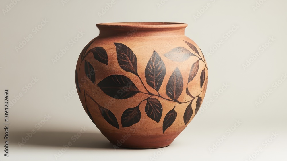 Elegant Belgian clay pot features intricate floral designs on a soft grey background Elegant Belgian clay pot features intricate floral designs on a soft grey background