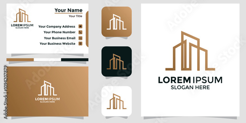 minimalist logo design building and branding card