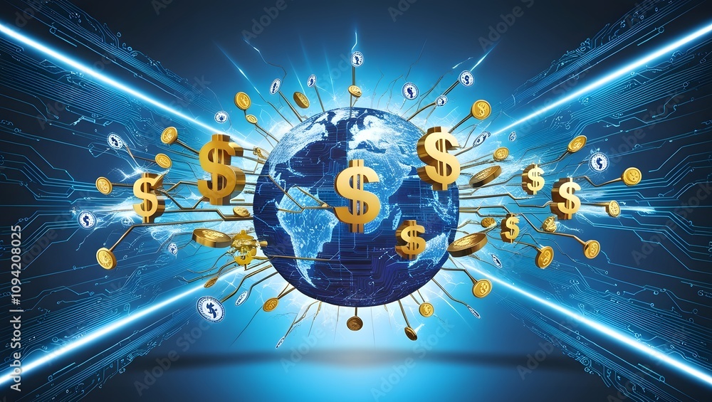 Gold Coins and Financial Data in Blue Space Gold Coins and Financial Data in Blue Space