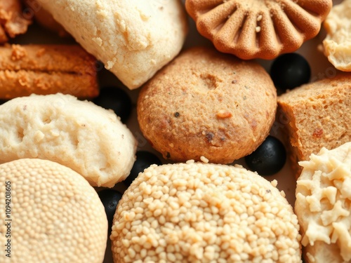 Close-up of a variety of textured foods for a texture diet, crispy