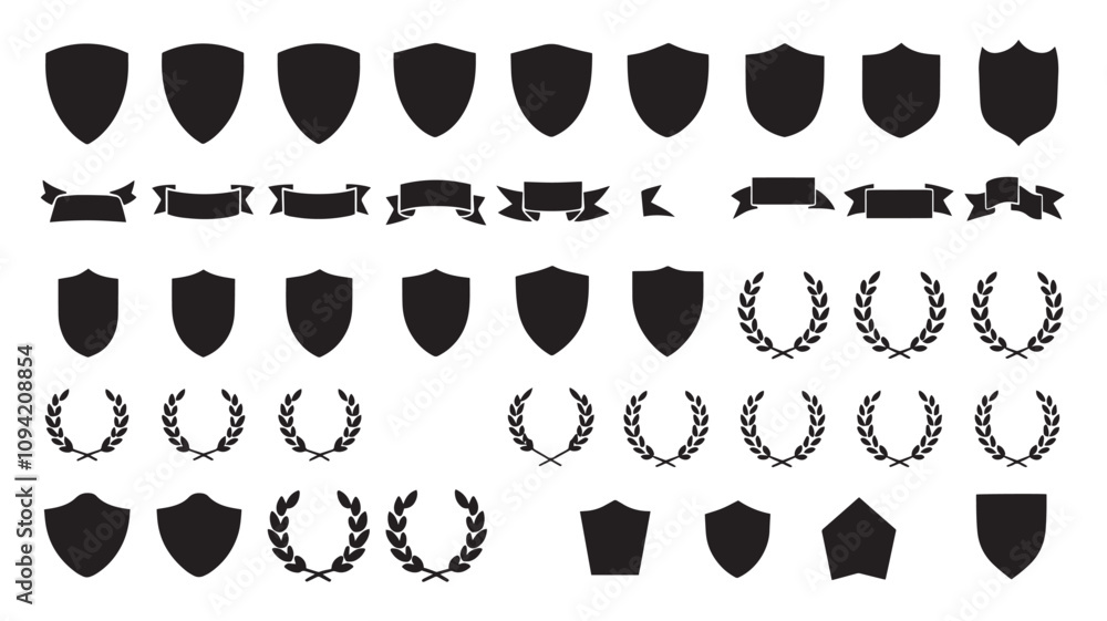 Fototapeta premium Heraldic Elements Set Shields And Laurel Wreaths
