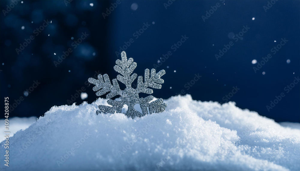 雪に埋もれた雪の結晶、ネイビーの背景 雪に埋もれた雪の結晶、ネイビーの背景