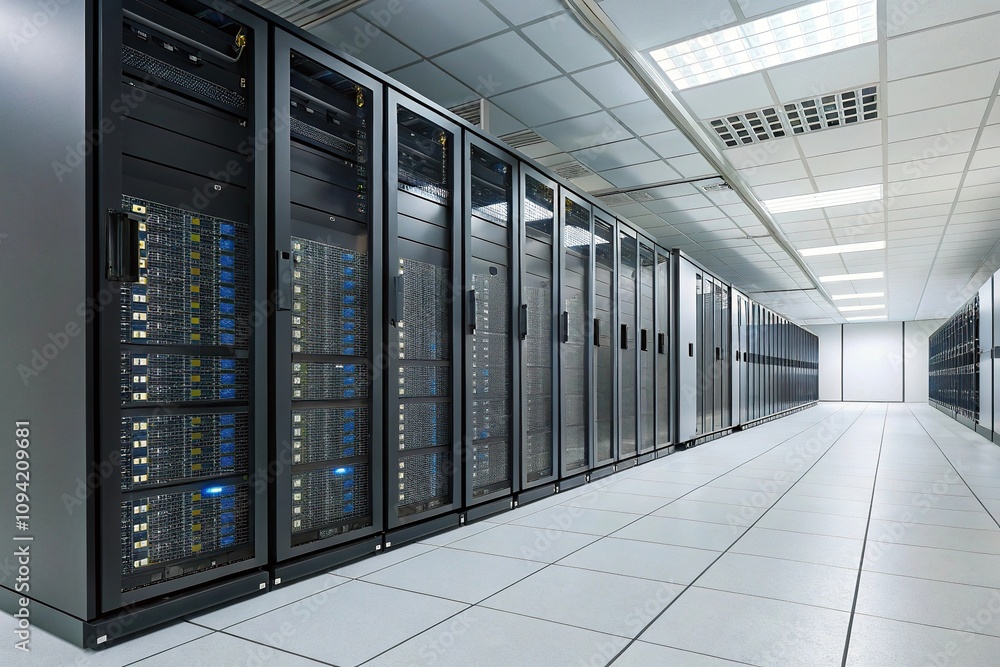 high-tech data center with servers and supercomputers, data centers, server rooms, cloudy background, data storage, cloud computing high-tech data center with servers and supercomputers, data centers, server rooms, cloudy background, data storage, cloud computing
