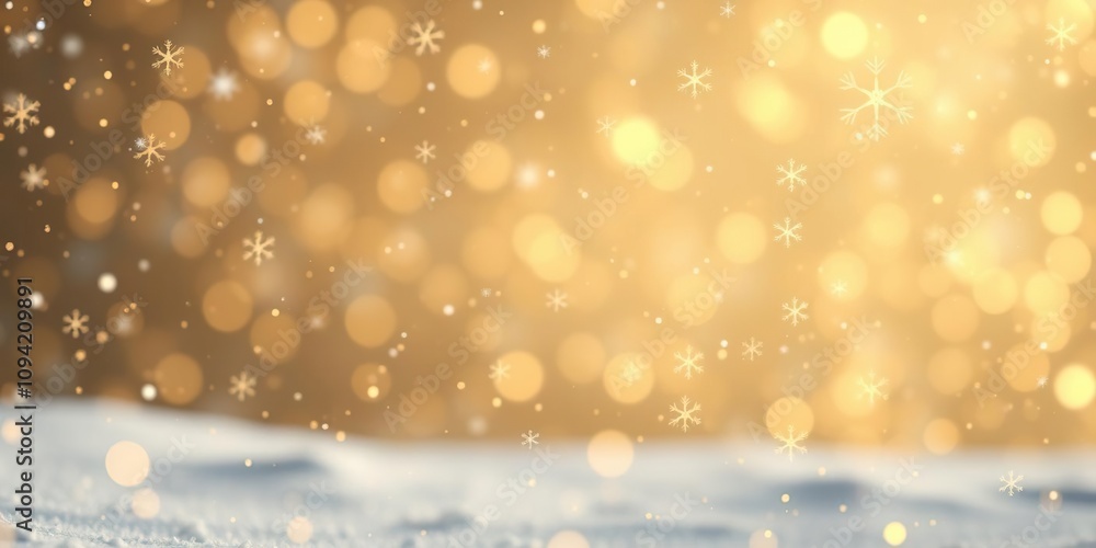Icy gold Christmas background with delicate snowflakes falling gently from the sky, frozen landscape, snowflake, fresh fallen snow Icy gold Christmas background with delicate snowflakes falling gently from the sky, frozen landscape, snowflake, fresh fallen snow