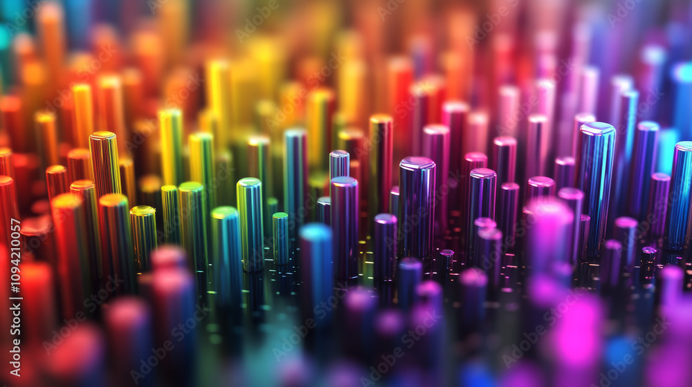 A colorful 3D image shows how music sounds. It uses a rainbow equalizer to represent the sound's volume and frequencies. A colorful 3D image shows how music sounds. It uses a rainbow equalizer to represent the sound's volume and frequencies.