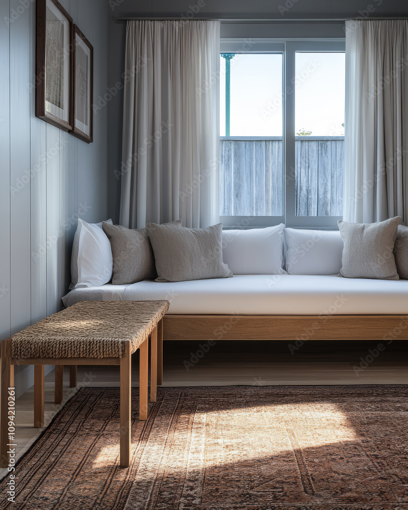 Obraz premium Cozy living space with natural light filters in through the window at mid-morning