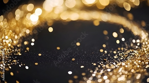 Elegant gold circle frame with sparkling glitter.