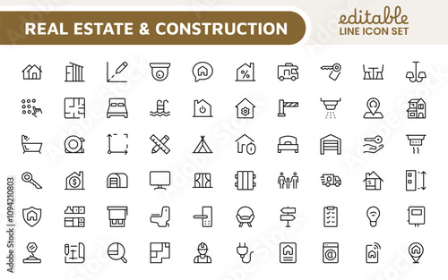 Real Estate Icon Set. A comprehensive collection of stylish and professional icons designed for the real estate industry, perfect for enhancing property listings, websites, and marketing materials.