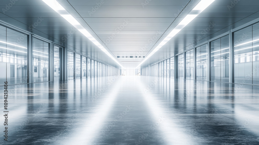 A futuristic hall, shown in a 3D rendering, features a metallic surface and a modern industrial look. A futuristic hall, shown in a 3D rendering, features a metallic surface and a modern industrial look.