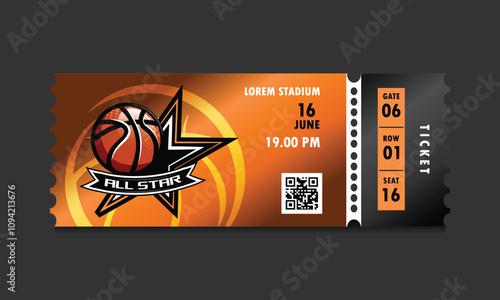 Modern tornoff basketball tournament ticket template design