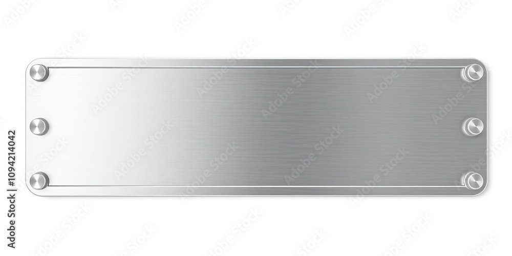 Metal plaque with metallic finish and reflective surface isolated on white, metal, machinery Metal plaque with metallic finish and reflective surface isolated on white, metal, machinery