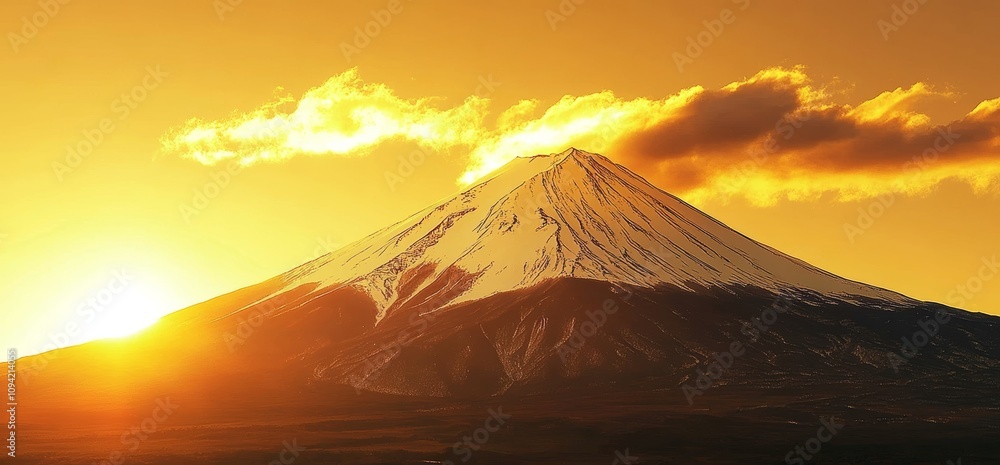 Mount Fuji Sunrise Golden Hues Tranquil Landscape Japan Mount Fuji Sunrise Golden Hues Tranquil Landscape Japan
