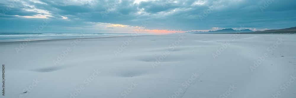 Miles of white sandy beaches stretching towards the horizon along the Oregon coast at dawn, scenic views, coastline, morning light Miles of white sandy beaches stretching towards the horizon along the Oregon coast at dawn, scenic views, coastline, morning light