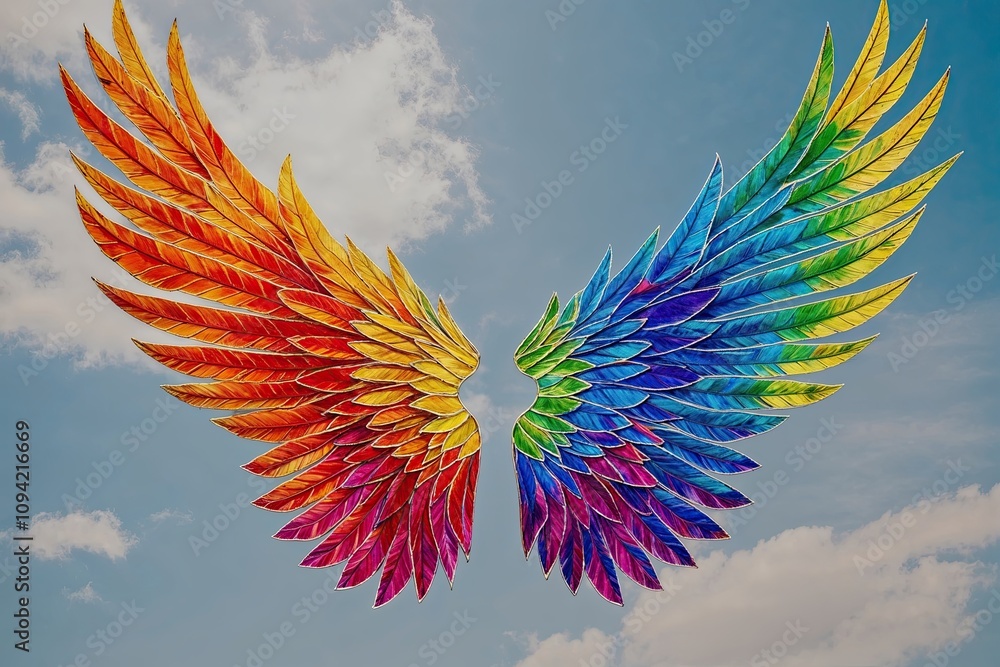 Obraz premium Spectacular Vibrant Wings Outline Against a Bright Background