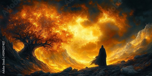 Moses at Sinai with the Burning Bush Old Testament Biblical Event Divine Encounter