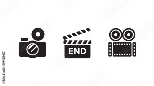 vector photography camera icons set - digital film equipment, multimedia icons