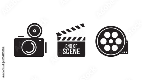 vector photography camera icons set - digital film equipment, multimedia icons