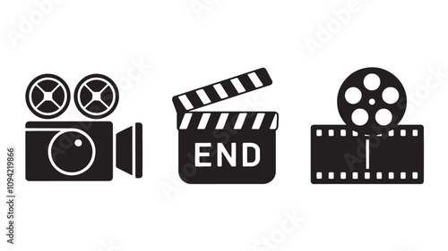 vector photography camera icons set - digital film equipment, multimedia icons