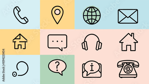 Collection of communication icons or communication tools, smartphone, landline telephone, email