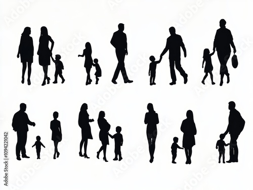 Black and White Family Silhouettes Interaction Outline Illustration