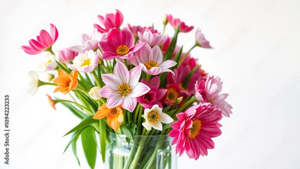Spring flowers in a large glass vase, glassware, vases, flower arrangement Spring flowers in a large glass vase, glassware, vases, flower arrangement