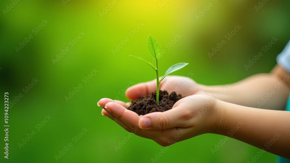Small Plant Into The Ground - Hands Planting Young Tree With Sunlight And Flare Effects Small Plant Into The Ground - Hands Planting Young Tree With Sunlight And Flare Effects