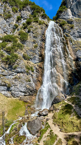 dalfazer waterfall during Spring time with deep blue background sky photo