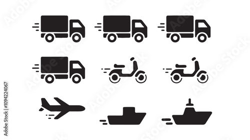 Fast moving delivery transport vector icons
