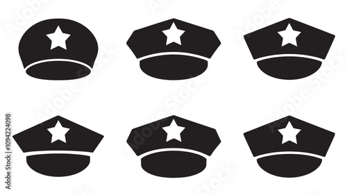 Police service cap vector icon set 