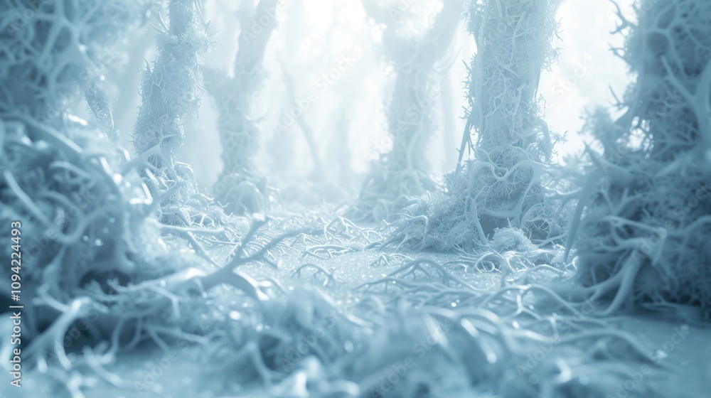 Naklejka premium Snowy Forests: The forest becomes a magical winter world, where snow covers every branch, bending them low and creating a serene, snowy wonderland. 