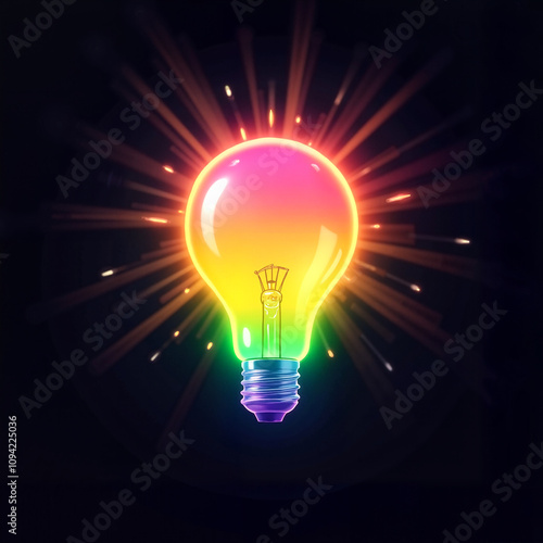 rainbow colored lamp on black background,  Al Generation	