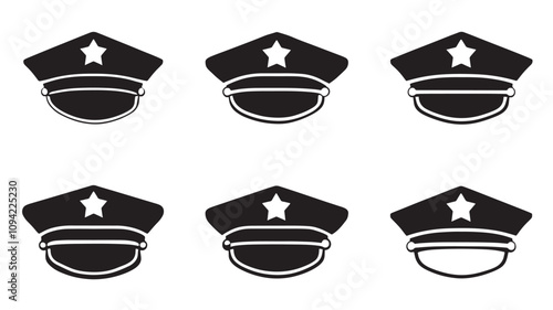 Police service cap vector icon set 