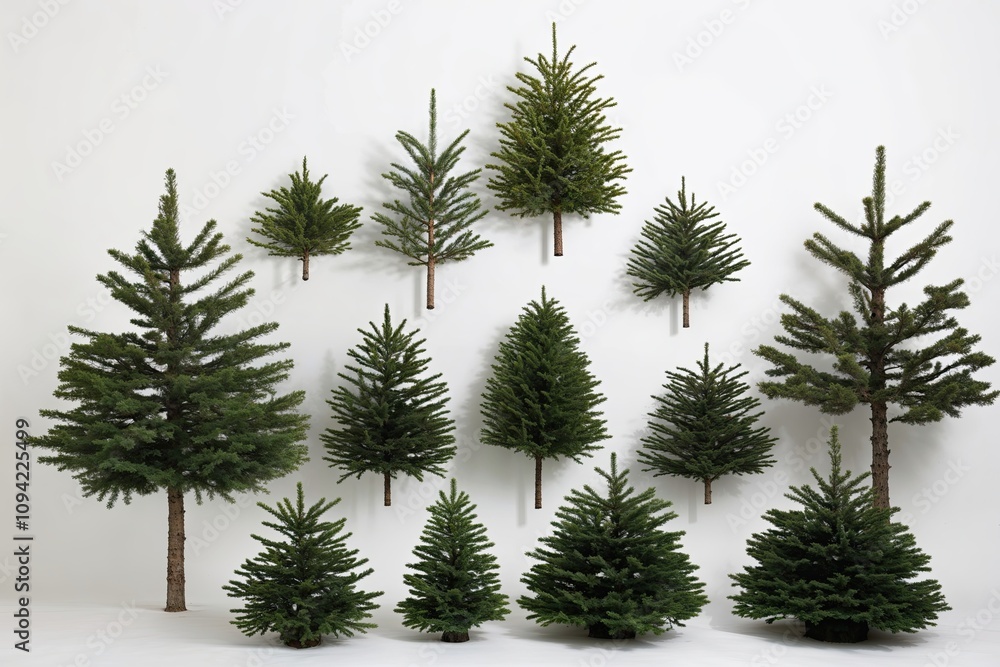 Obraz premium Isolated Conifer Tree Clusters on White Background