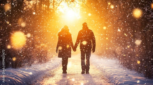 Romantic Stroll on a Snowy Twilight Trail