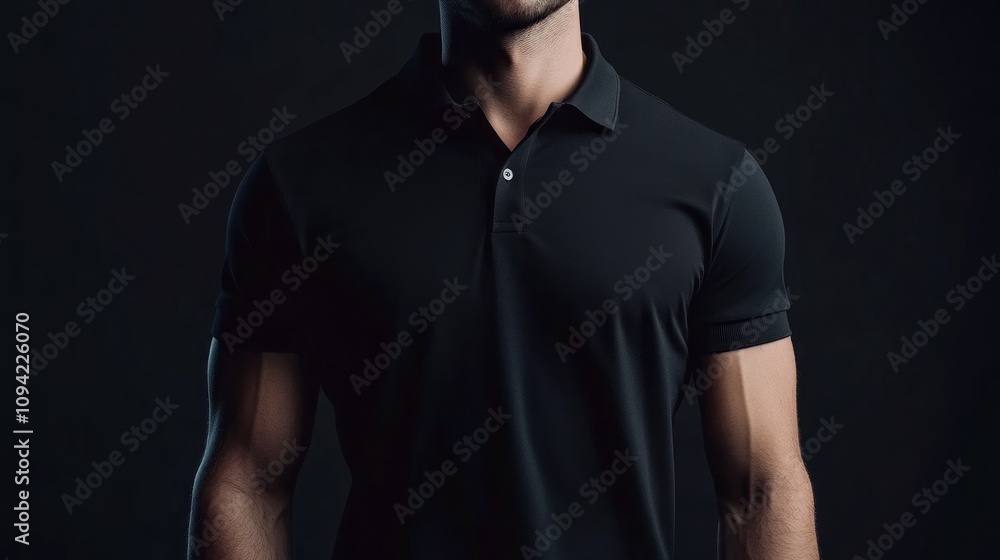 A man in a black shirt is standing in front of a dark background A man in a black shirt is standing in front of a dark background