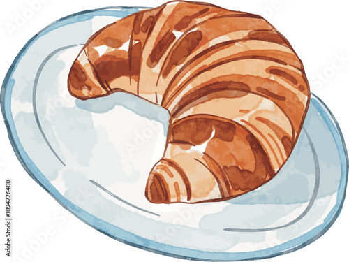 Croissant watercolor. Vector hand drawn croissant, for bakery, menu cafe, label and packaging.