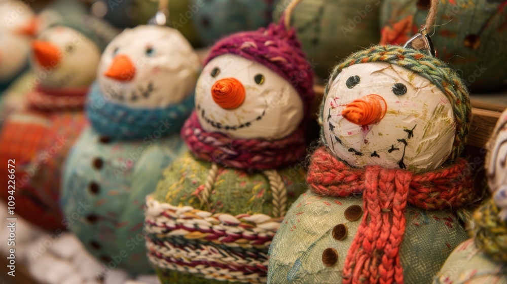 Fototapeta premium Snowmen: Playful snow creations with coal eyes, carrot noses, and cozy scarves, bringing festive cheer and warmth to the frosty season. 