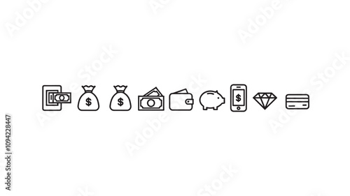 Set of money savings icon collection. Money, Wallet, piggy bank, coin, money bag 