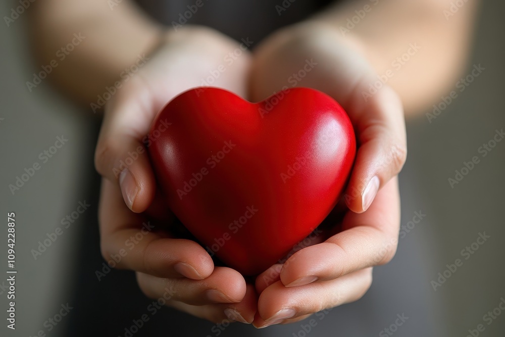 Two hands hold a red heart. Perfect for charity, love, or health concepts; evokes care and compassion. Two hands hold a red heart. Perfect for charity, love, or health concepts; evokes care and compassion.