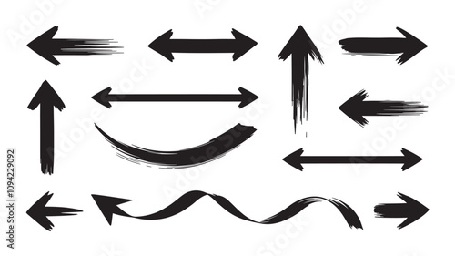 Hand drawn black arrows isolated on white background.