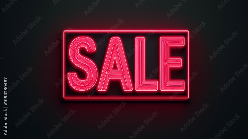 Lighting red neon Effect on brick wall for background with Sale word Lighting red neon Effect on brick wall for background with Sale word