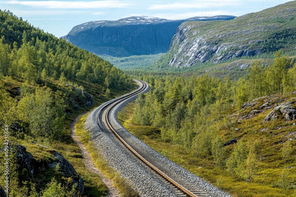 railways along with trees and greenland with generative ai