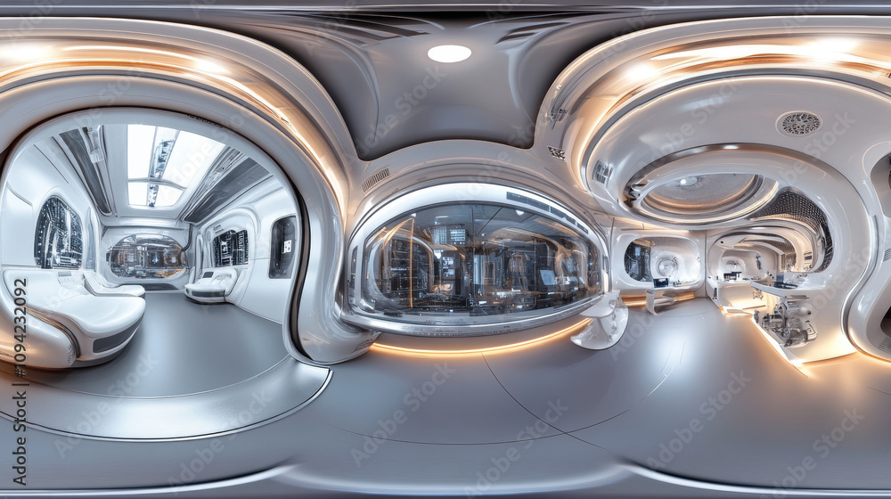 360 degree panorama view.A futuristic computer studio scene. A 3D rendering shows a complete, high-resolution panoramic view, ideal for virtual reality applications. 360 degree panorama view.A futuristic computer studio scene. A 3D rendering shows a complete, high-resolution panoramic view, ideal for virtual reality applications.