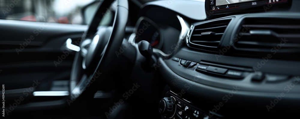 Modern car interior with elegant dashboard display setup.