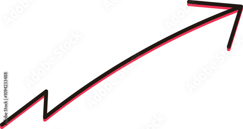 マジックで書かれた右肩上がりの赤色の手書きの矢印のイラスト素材