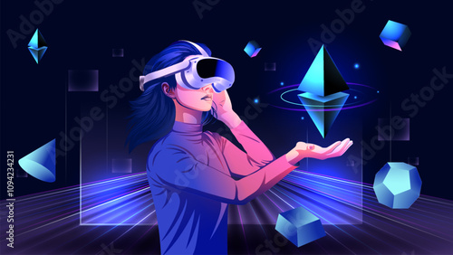 Immersive VR Adventure – Premium Sci-Fi Digital Art for Tech, Metaverse, and Virtual Gaming-Vector illustration