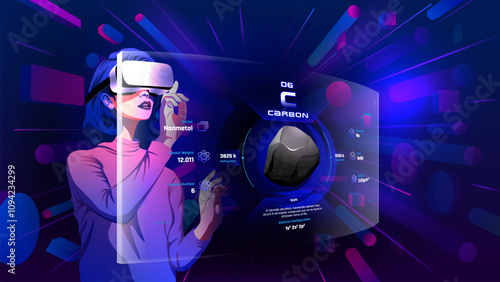 Futuristic Virtual Reality Learning – Immersive Science and Technology Educational Experience-Vector illustration