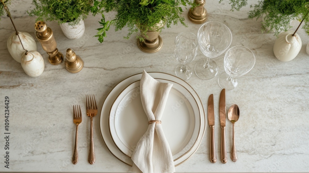 Elegant table setting with gold accents. Perfect for blogs, websites, or articles about fine dining and home decor. Elegant table setting with gold accents. Perfect for blogs, websites, or articles about fine dining and home decor.